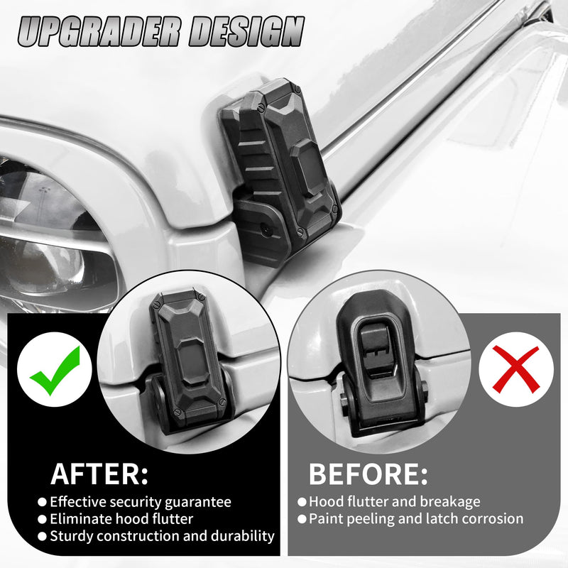 Locking Hood Latches for 2018-2026 Jeep Wrangler JL Accessories | Hood Latches Lock, Anti-Theft, No-Drill OEM Replacement, Eliminate Hood Flutter Bounce, With 2 Keys