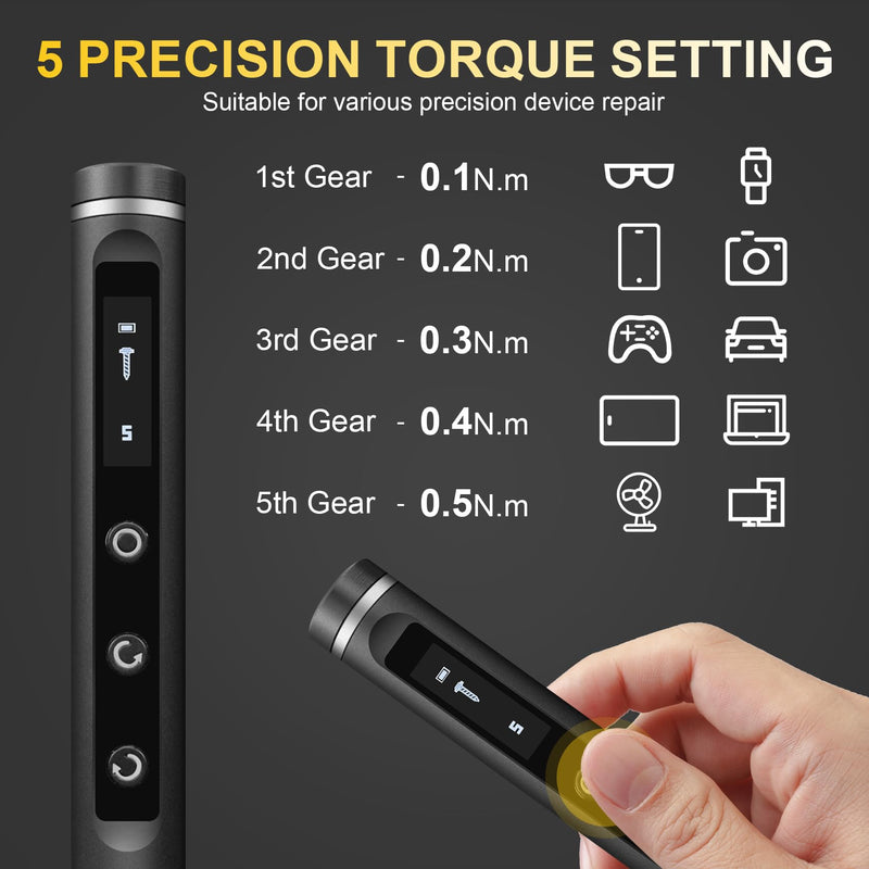 3.7V Precision Electric Screwdriver Set,76 IN 1 Mini Electric Screwdriver Cordless Set with USB Charging,5 Torque Settings Repair Tool Kit for Electronics Phone Camera Laptop Watch Grey - Upgraded Version