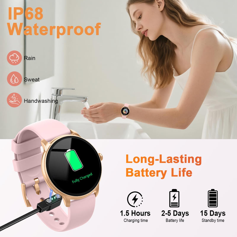 Smart Watch for Women, 1.32'' AMOLED Clear Screen, 2026 New Lightweight Women Smart Watch, Answer/Make Calls, Fitness Tracker with Heart Rate/Sleep/Step Counter, IP68 Waterproof, Gift for her, Pink Rose Gold