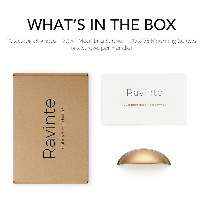 Ravinte 10 Pack 3" Drawer Pulls Champagne Bronze Cabinet Cup Pulls Kitchen Hardware Cabinet Handles Drawer Handles Knobs 3 inch Hole Center