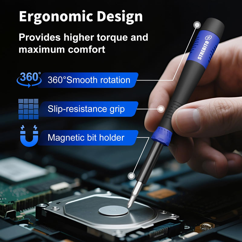 STREBITO Small Precision Screwdriver Set 64-piece with Torx, Triwing, Pentalobe, Electronics Repair Tool Kit for Computer, PC, Laptop, Macbook, Tablet, Phone, PS5, XBOX, Switch, Glass, Ring Doorbell Blue