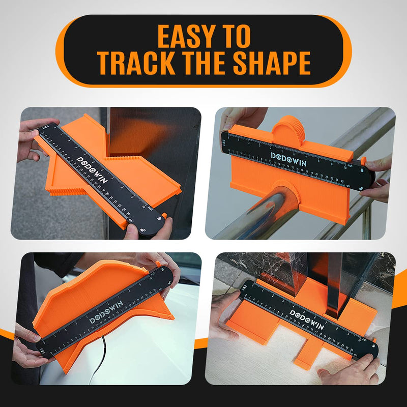 DODOWIN 10+5 Inch Contour Gauge with Lock, Dual Size Profile Duplicator Tool for Flooring, Tile, Woodworking & Irregular Shapes, Shape Outline Gauge, Father’s Day Gifts for Dad Men Husband Orange-10+5 In.