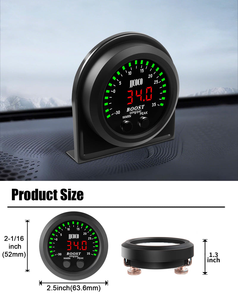 35PSI Turbo Boost/Vacuum Gauge LED Digital Display Kit with 1/8NPT Electronic Pressure Sensor & Mounting Bracket for Car&Truck ATV 2-1/16" 52mm