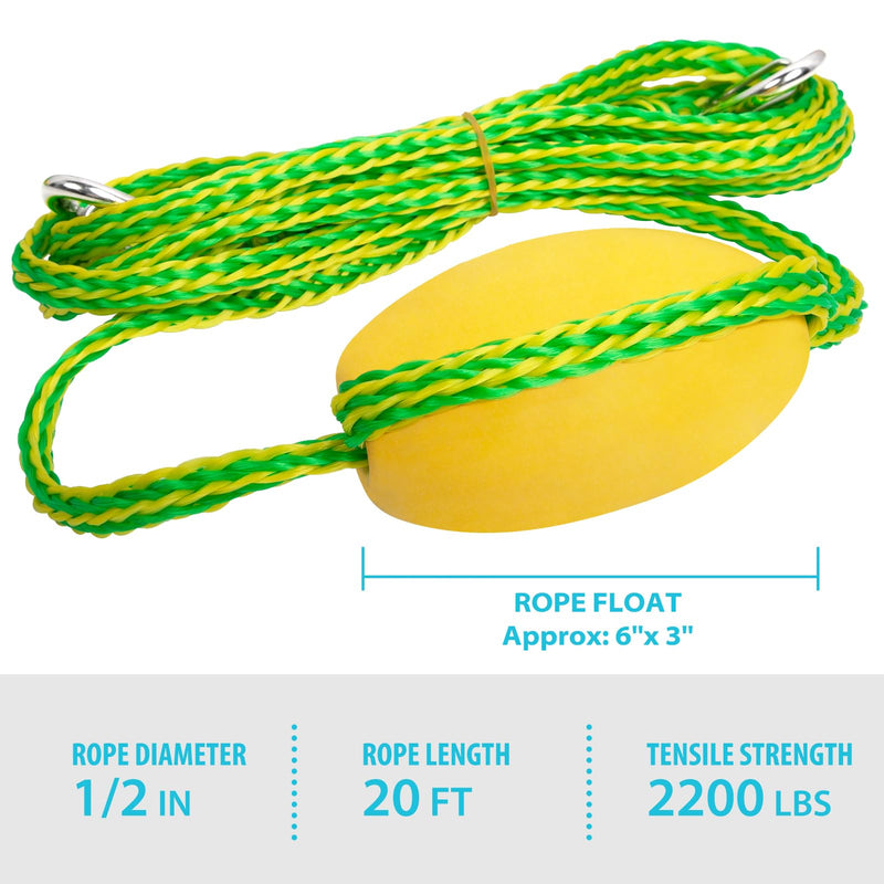 Obcursco Kayak Tow Line,Drift Sock Anchor Rope for Fishing Boat,Buoy Float Docks for Lake Jet Ski Boat Accessories (12-20FT) Yellow/Green 20ft