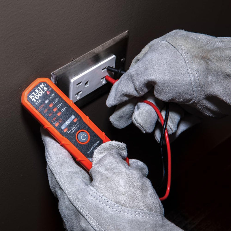 Klein Tools ET40 Digital AC/DC Voltage Tester, 12-240V AC, 1.5-24V DC, LED Illumination, DC Polarity, Auto Off, CAT III 250V-Class 2- Double Insulation, IP41 Dust and Water Resistant 12/240 V