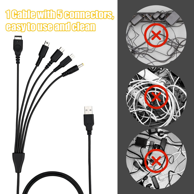 5in1 Charging Cable & Stylus Pen for New 3DS 2DS DSi NDS Lite GBA SP Wii U | 4ft Multi-Functional USB C Charger Cord for New 3DS XL 2DS DSi NDS Lite GBA SP Wii U Gaming Accessories
