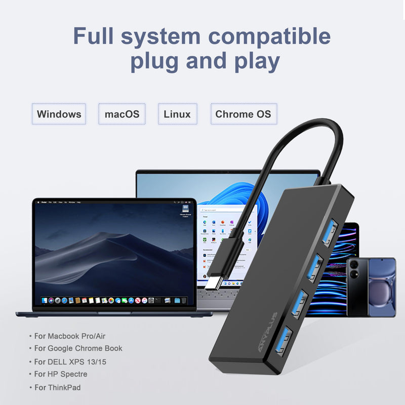 USB C Hub, 4 Ports USB 3.0 Hub Splitter with 5Gbps Data Transfer, USB C Splitter for Type C MacBook, Mac Pro, iMac, Surface, XPS, Flash Drive, Mobile HDD