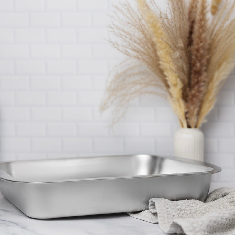 Fox Run Stainless Steel Roasting Pan, 16" x 13" Rectangular Oven Baking Pan