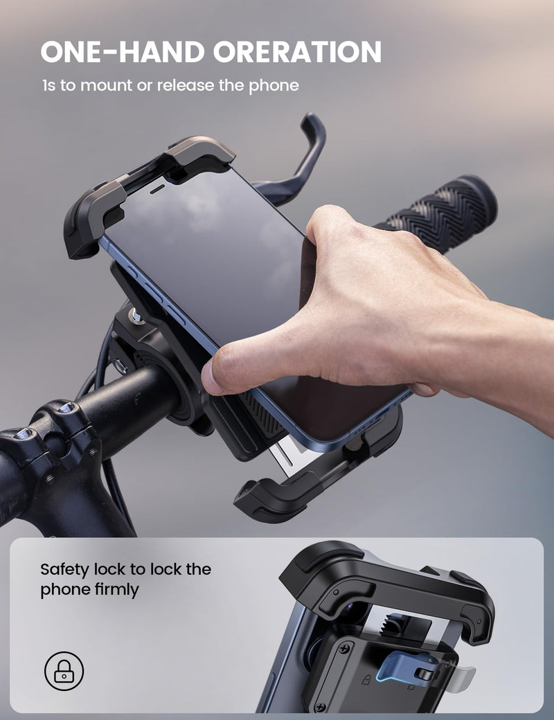 Lamicall Bike Phone Mount Holder - Motorcycle Phone Mount, Adjustable Cell Phone Holder, Bicycle Scooter Handlebar Cradle Clip for iPhone Air 17 Pro Max/ 16 Plus, 15 Plus, iPhone 14 and 4.7-6.8" Phone Black