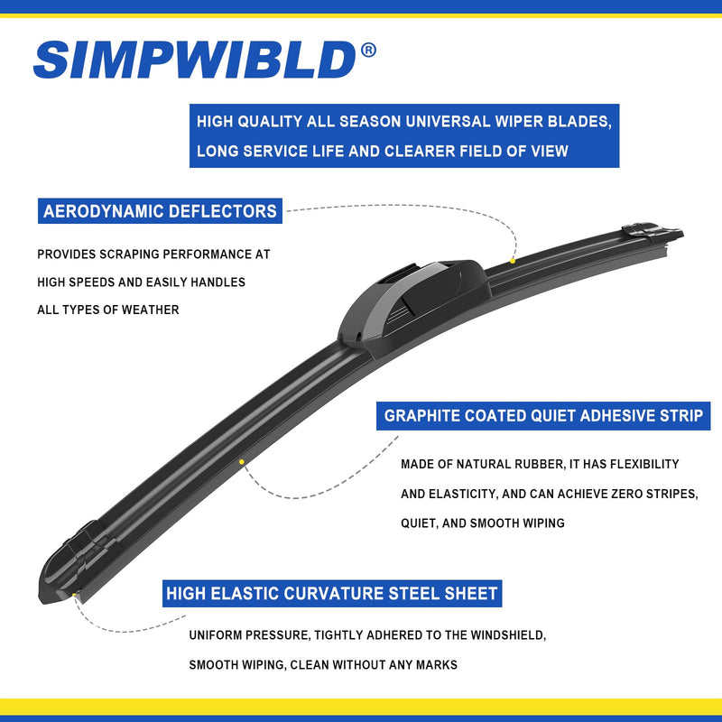 2 Factory Wiper Blades Replacement For 2006-2015 Honda Civic/2005-2020 Honda Odyssey/2004-2006 Lexus RX330 Original Equipment Windshield Wiper Blades Set 26"+22" (Set of 2) U/J HOOK 26" + 22" U-Hook
