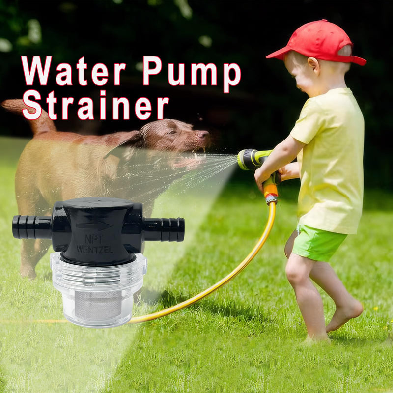 2 Pack Water Pump Strainer Filter, Twist-On Pipe Water Pump Strainer, 3/8 Inch NPSM Inlet/Outlet - RV Replacement- Compatible Black