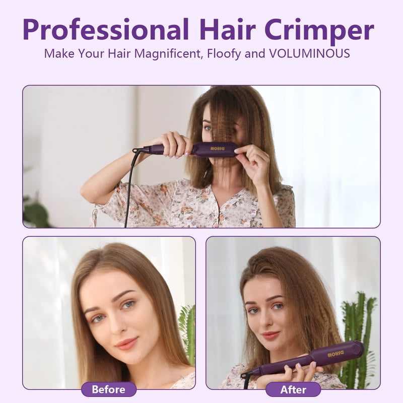 Crimping Iron Hair Crimper for Hair DSHOW Hair Waver Volumizing Crimper with Titanium Ceramic Plates Styling Tools for Women Girls (Purple) Berry