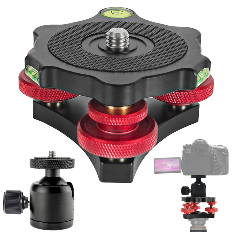 Tripod Leveling Base with Tripod Head, Aluminum Alloy for DSLR Cameras, Three Bubble Levels, ±7° Tilt Adjustment, LP-64 Mount, Portable Design, Ideal for Macro and Panoramic Photography