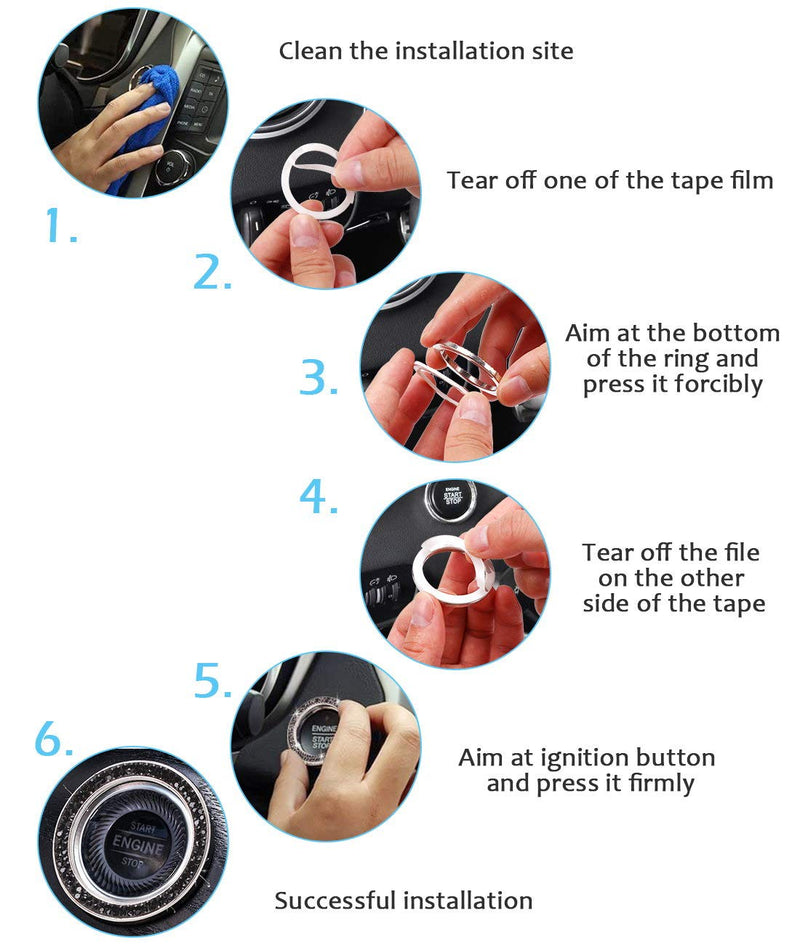 Bling Car Crystal Rhinestone Ring Emblem Sticker, Car Interior Decoration, Bling Car Accessories for Women, Push to Start Button, Key Ignition Starter & Knob Ring (Black) H-dark Black