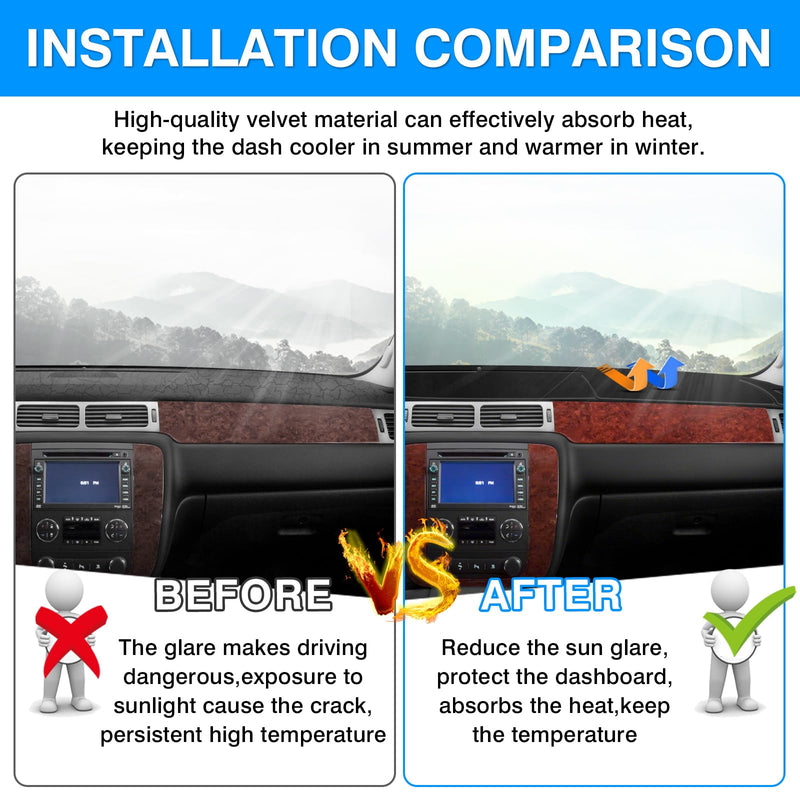 Autorder Dashboard Cover Mat for 2007-2014 Chevrolet Tahoe Suburban/GMC Yukon XL&2007-2013 Chevy Avalanche Silverado 1500 2500 3500 LTZ/GMC Sierra SLT Denali Accessories Upgrade Velvet Dash Cover 07-13 Silverado One Glove Box(B)