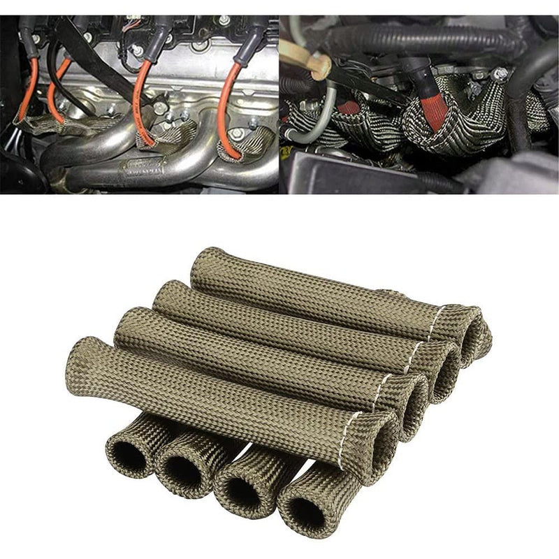 Spark Plug Wire Heat Shield Spark Plug Wire Heat Sleeve Spark Plug Heat Covers 2500 Degree High Temp Heat Tape Protection 8-Pack (Titanium) titanium