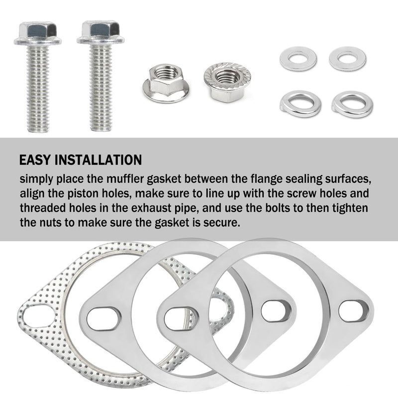 2-Bolt 2.5 Inch Exhaust Flange Repair Kit,Stainless Steel Exhaust System Kit with Exhaust Gasket & Exhaust Bolts,Exhaust Pipe Flange Gasket for Automotive Replacement Exhaust Flanges (2.5") 2.5"