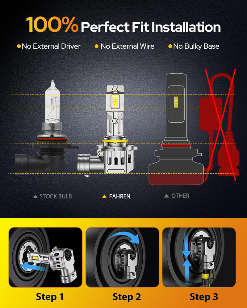 FAHREN 9006 HB4 Led Bulbs 𝟕𝟎,𝟎𝟎𝟎𝐋𝐌 – Epic Night Visibility, Powered by 2026 Pro Core (16 Chips Inside), 𝟏𝟐𝐗 Brightest Light Bulb, 90000Hrs Lifespan, CANBUS Ready, Plug & Play HID, Pack of 2 9006/HB4
