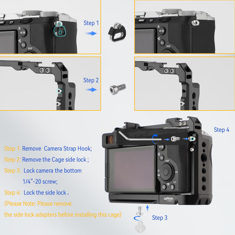LEFTFOTO Camera Cage for Sony A7C II / A7CR,Camera Protection Frame Rig with Arca Base, Compatibility with a7cii a7cr for DJI RS2/RSC 2/RS3/RS3 Pro Stabilizer- for Vlog Video Shooting