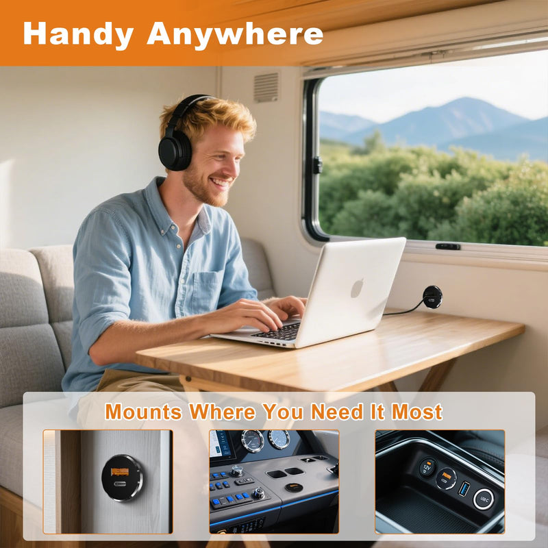 66W 12V USB Outlet 2 Pack, PD 3.1 Type-C 30W&QC3.0 USB-C Laptop Charger Socket Dual Port Aluminum Fast Charging Recessed Mount Car Charger Replacement for RV Camper Trailer Truck Boat Golf No Cover - 2Pcs