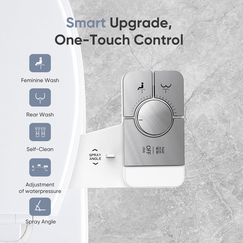 Upgrade Bidet Attachment for Toilet Seat, Adjustable Angle Dual Nozzle, Self-Cleaning, Non-Electric Bidet Attachment for Rear & Feminine Wash, Controllable Fresh Cold Water Pressure Bright Chrome