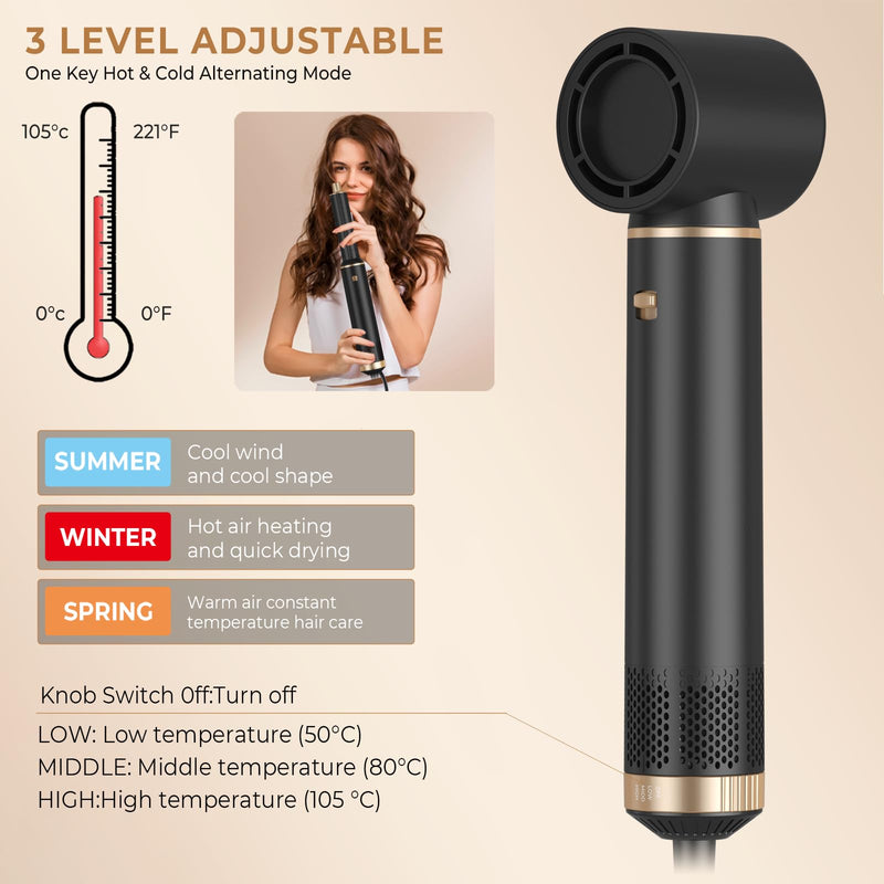 Mogawave Air Styler 5 in 1, 1000w Hair Dryer Brush, | 30mm Air Curler, Detachable Multi-Hair Styler Tools for Drying Curling Volumizing Straightening, for Salon Blow-Out Look Blackgold