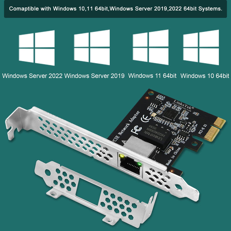 PCI Express X1 Interface to 2.5GbE RJ45 Ports Network Adapter for Windows 11, 10 64bit and Windows Server 2019, 2022, Intel I225V Ethernet Controller, 2.5GbE PCIE NIC Card (PCIE-I225) PCIE-I225