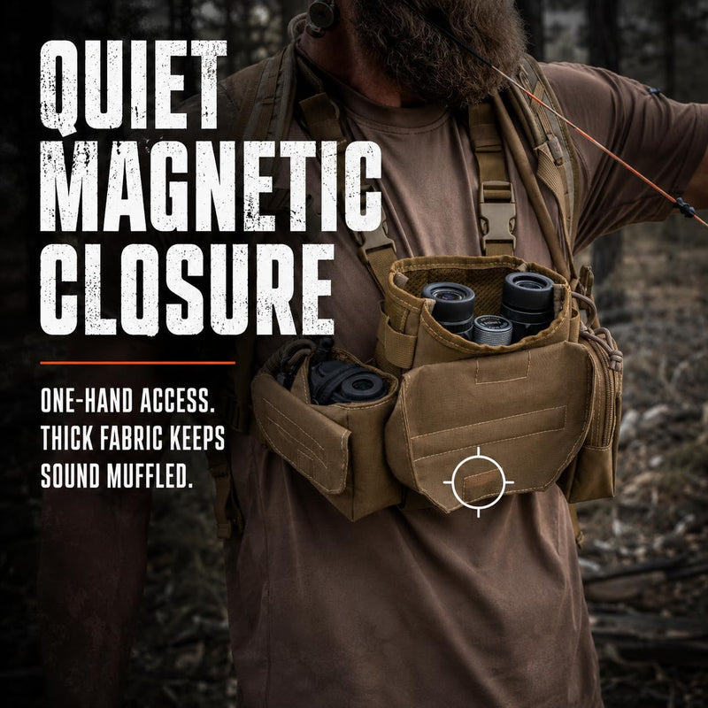 Binocular Harness Chest Pack - Bino Harness Hunting Chest Rig | Waterproof 500D Cordura case, silent magnetic closure, MOLLE rangefinder pouch, elk deer glassing Lt1 - Standard