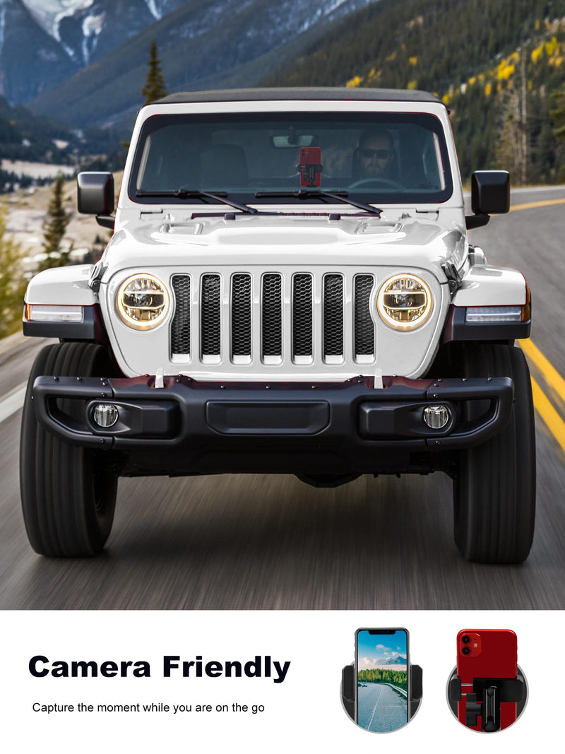 Upgraded Aluminum Alloy Phone Mount for Jeep Wrangler 2018-2023 JL JLU & 2020-23 Gladiator JT， Wrangler Phone Holder Fits All 4.7" to 6.8" Smart Device, Camera Button Friendly（Not for 2024+）