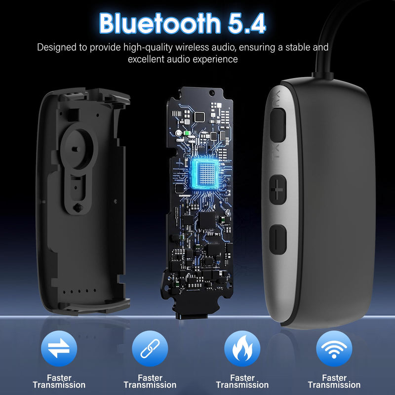 Bluetooth 5.4 Transmitter Receiver for 2 AirPods or BT Devices, Wireless Adapter for Flight, TV, PC and Gym, Switch, Bluetooth Wireless Transmitter with Dual Link AptX Adaptive/Low Latency/HD Audio Charcoal Black