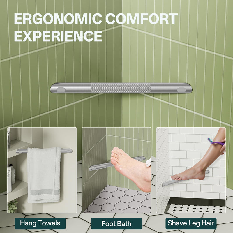 BWE Brushed Nickel Shower Foot Rest Bar, Stainless Steel Bar Corner Shower Foot Rest for Shaving Legs, Non-Slip Knurled Shower Step, Wall Mounted Bathroom Shower Shaving Foot Rest