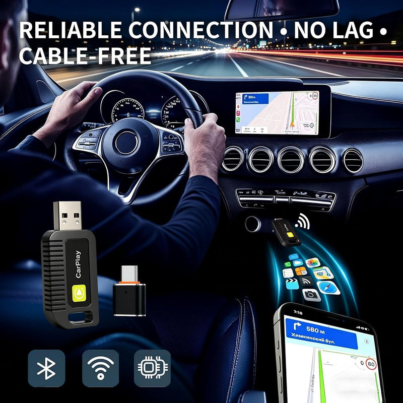 2‑in‑1 Wireless Carplay Adapter for Apple iPhone & Android Auto | Mini Dongle, Convert Wired Apple Carplay to Wireless Adapter, Automatic Connection, Low Latency, Plug & Play, Usb‑A/Type‑C