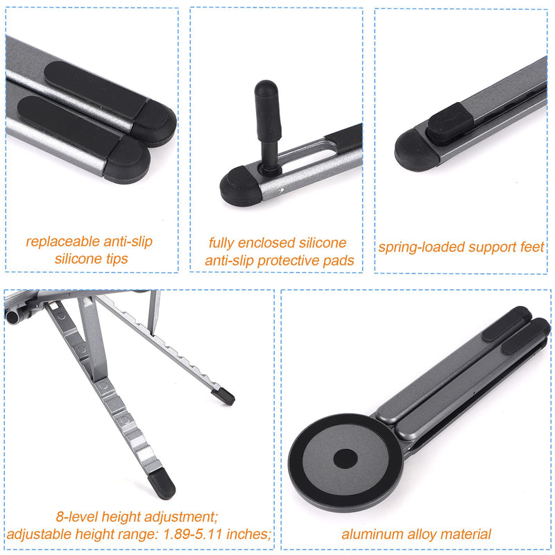 3-in-1 Portable Laptop Stand, Aluminum Alloy Foldable & Adjustable Travel Laptop Desktop Riser Stand Holder with Magnetic Metal Ring & Storage Bag Suitable for Mobile Phones Tablets Computer