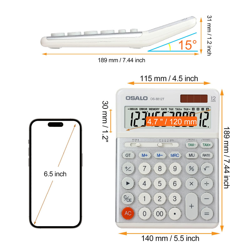 OSALO Scientific Calculator 417 Function 2 Line Desktop Calculators VAT Tax Function Large Display Big Buttons Solar and Battery
