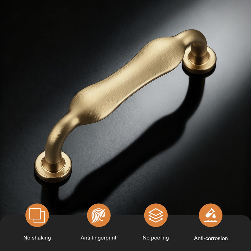 Probrico 10 Pack 3 Inch(76mm) Hole Center Champagne Bronze Kitchen Cabinet Handles, Brushed Brass Vintage Dresser Drawer Pulls for Kitchen Bathroom Cupboard Closet 3" Hole Center(76mm)