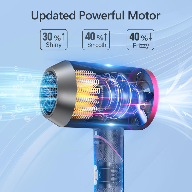 Travel Hair Dryer for Women Men-DEWILY Powerful Foldable Ironic Hairdryers | Fast Drying Hair Dryers for Curly Hair and Straight Hair，Small Blow Dryer Grey/Rose-1 Nozzle
