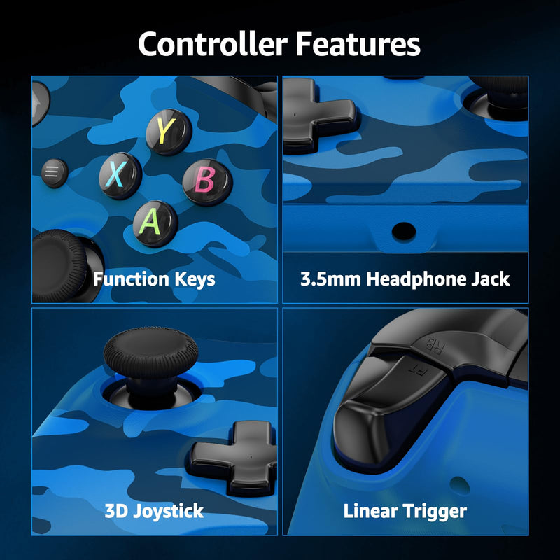 GMVOX Wireless Controller for X-BOX One,Blue Camo | Turbo,Dual Vibration,2.4g Adapter,Support 3.5MM Audio Jack,Compatible with X-BOX Series S/X, PC, IOS, Android Platforms Blue Camo
