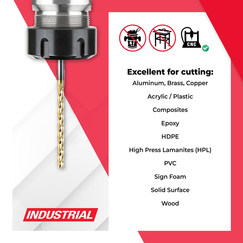 Amana Tool CNC Router Bits for 2D/3D Carving Flat Bottom, ZrN Coated, 46299, 0.10 Deg Angle x 1/8 Dia x 1-1/2 x 1/8 Shank x 3 Inch Long x 3 Flute 1/8 in