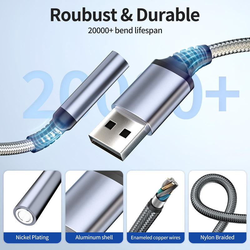 USB to 3.5mm Jack Audio Adapter, Audio Aux Cable External Stereo Sound Card, USB-A to 3.5mm TRRS Female Headset for PS4/PS5/Headphone/Mac/Linux/PC Windows/Laptop/Desktops/Docking Station/iOS (Gray)