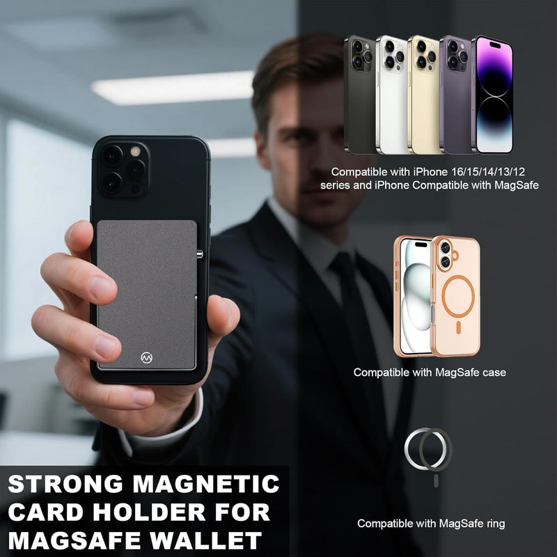 Magnetic Phone Wallet with Adjustable Stand,Pop up Phone Card Holder Quick Access to Bank/Credit Cards, 3.93 * 2.96 * 0.31 Inches Compact Metal Case with RFID Blocking Protection (Space Grey) Space Grey
