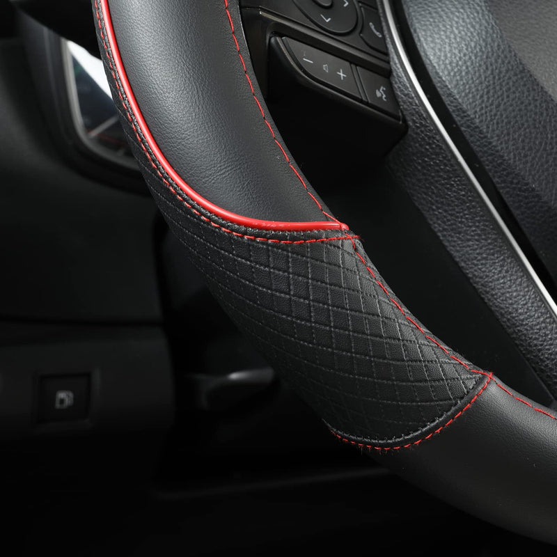 GIANT PANDA Steering Wheel Cover for Toyota, Auto Car Steering Wheel Cover for Toyota Highlander 4Runner Tacoma Corolla Camry - Black+Red Trim Standard size (14.5''-15'') A-Black+Red Trim