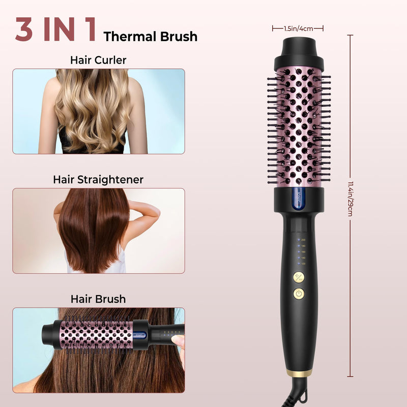 Thermal Brush 38MM, Ionic Hair Heated Curling Brush, 130°C-200°C with Double PTC for Fast-Heating, Rosegold/Black