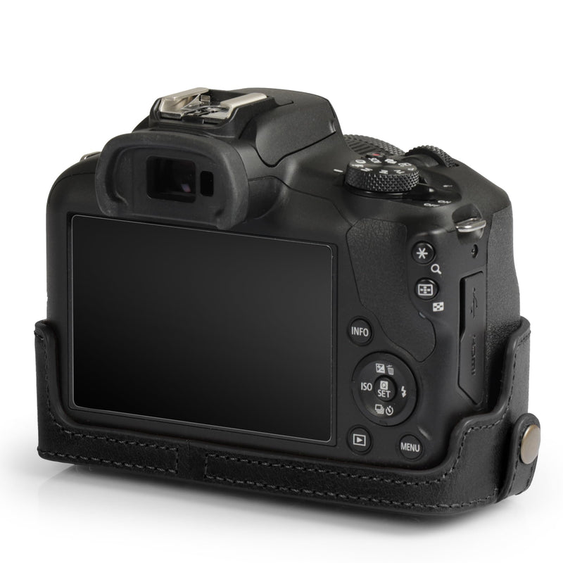 Mega Gear Genuine Leather Camera Case for Canon EOS R100 (18-45mm) - Stylish and Protective - Black