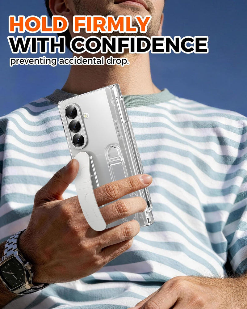 NINKI Transparent Hand Strap for Samsung Galaxy Z Fold 8 Ultra Case with S Pen Holder & Stylus,Shockproof Slim Hinge Screen Protector + Kickstand Grip Cover for Samsung Z Fold 8 Ultra Case S Pen Clear