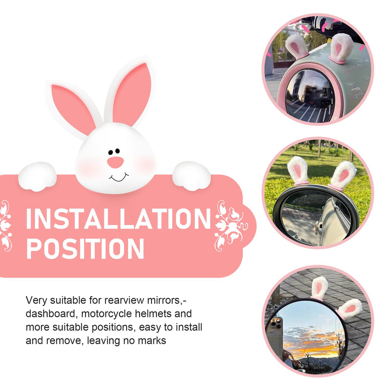 1 Set Car Rearview Mirror Small Ears, Multifunctional Cute Plush Bunny Ears Decoration, Broad Compatibility Rabbit Ears Ornament for Dashboard Helmet Rearview Mirror and More (White) 1 Set White