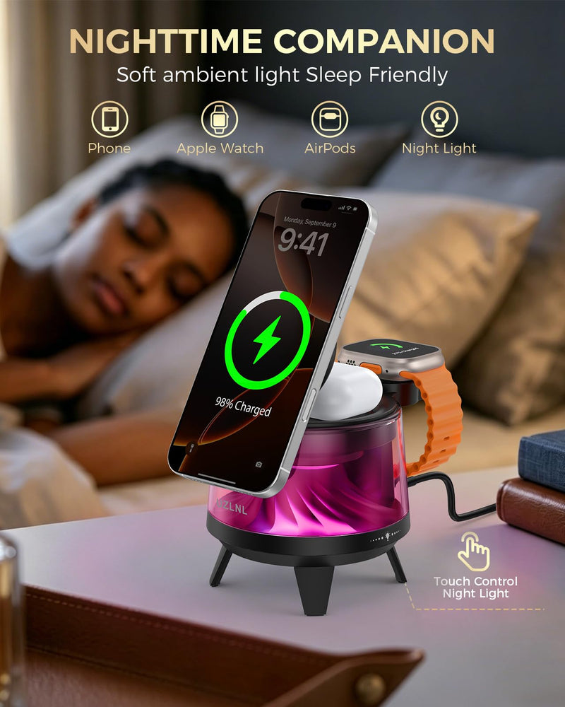 3 in 1 Wireless Charging Station for Apple Devices,Mag-Safe Charger Stand,Magnetic Wireless Charger Station,RGB Ambient Light,for iPhone 17 Pro Max 16 15 14 13 12,AirPods & Apple Watch Series