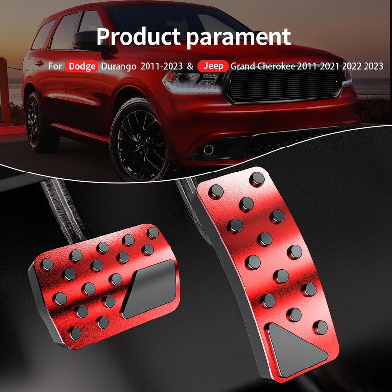 Car Pedal Cover for Dodge Durango Jeep Grand Cherokee 2011-2024 Aluminum Alloy No Drilling Aluminum Brake and Accelerator Pedal Covers 2PCS(Red) Red