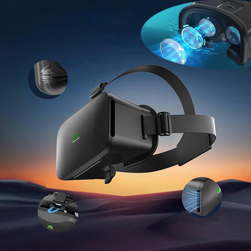 3D VR Headset, Virtual Reality 3D VR Glasses, Anti-Blue Light Adjustable 3D Headset Helmets for iPhone or Android Compatible with 4.5” to 6.7” inch with Controller