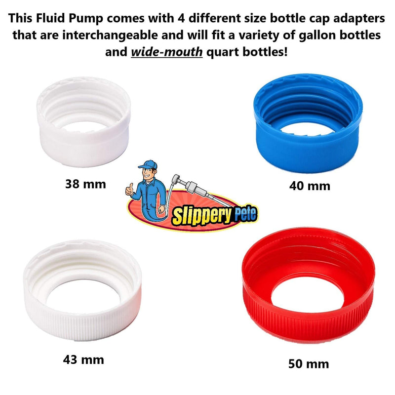 Slippery Pete Fluid Pump for Gallon Bottles and Wide Mouth Quart Bottles (Not for Standard Quart Bottles) - Transfer Gear Oil, Transmission and Differential Fluid, Antifreeze with This 30cc Hand Pump