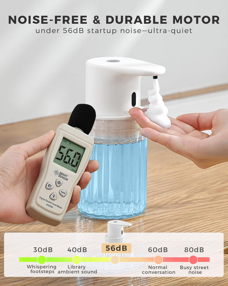 Automatic Foaming Soap Dispenser Touchless, 10oz/300ml Rechargeable, 3 Adjustable Foam Levels, IPX7 Waterproof, for Kitchen Bathroom, White